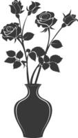 AI generated Silhouette rose flower in the vase black color only vector