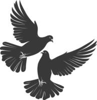 AI generated Silhouette dove bird animal fly couple pigeon black color only vector