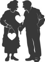 AI generated Silhouette elderly couple holding heart symbol black color only vector