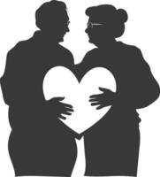 AI generated Silhouette elderly couple holding heart symbol black color only vector