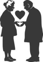 AI generated Silhouette elderly couple holding heart symbol black color only vector