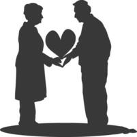 AI generated Silhouette elderly couple holding heart symbol black color only vector