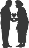 AI generated Silhouette elderly couple holding heart symbol black color only vector