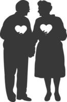 AI generated Silhouette elderly couple holding heart symbol black color only vector