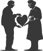 AI generated Silhouette elderly couple holding heart symbol black color only vector