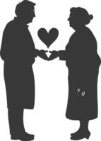 AI generated Silhouette elderly couple holding heart symbol black color only vector