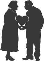 AI generated Silhouette elderly couple holding heart symbol black color only vector