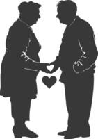 AI generated Silhouette elderly couple holding heart symbol black color only vector