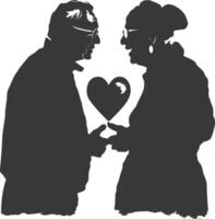 AI generated Silhouette elderly couple holding heart symbol black color only vector