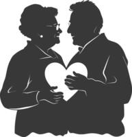 AI generated Silhouette elderly couple holding heart symbol black color only vector