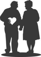 AI generated Silhouette elderly couple holding heart symbol black color only vector