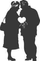 AI generated Silhouette elderly couple holding heart symbol black color only vector