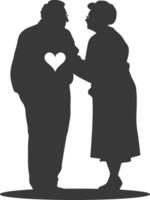 AI generated Silhouette elderly couple holding heart symbol black color only vector