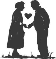 AI generated Silhouette elderly couple holding heart symbol black color only vector