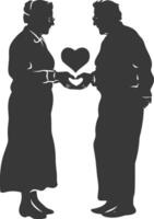 AI generated Silhouette elderly couple holding heart symbol black color only vector