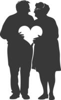 AI generated Silhouette elderly couple holding heart symbol black color only vector