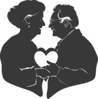 AI generated Silhouette elderly couple holding heart symbol black color only vector