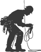 AI generated Silhouette electrician in action full body black color only vector