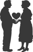 AI generated Silhouette elderly couple holding heart symbol black color only vector