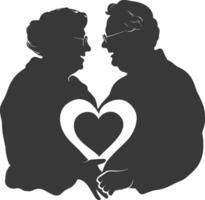 AI generated Silhouette elderly couple holding heart symbol black color only vector