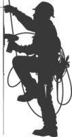 AI generated Silhouette electrician in action full body black color only vector