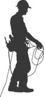 AI generated Silhouette electrician in action full body black color only vector