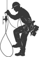 AI generated Silhouette electrician in action full body black color only vector