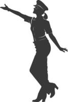 AI generated Silhouette flight attendant in action full body black color only vector