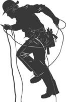 AI generated Silhouette electrician in action full body black color only vector