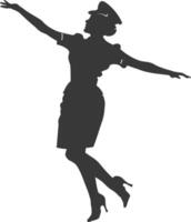 AI generated Silhouette flight attendant in action full body black color only vector