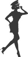 AI generated Silhouette flight attendant in action full body black color only vector