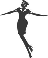 AI generated Silhouette flight attendant in action full body black color only vector