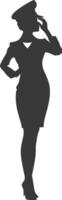 AI generated Silhouette flight attendant in action full body black color only vector