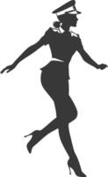 AI generated Silhouette flight attendant in action full body black color only vector