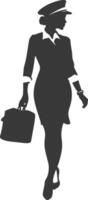 AI generated Silhouette flight attendant in action full body black color only vector