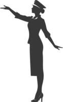 AI generated Silhouette flight attendant in action full body black color only vector