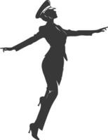 AI generated Silhouette flight attendant in action full body black color only vector