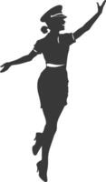 AI generated Silhouette flight attendant in action full body black color only vector