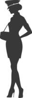 AI generated Silhouette flight attendant in action full body black color only vector