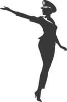 AI generated Silhouette flight attendant in action full body black color only vector