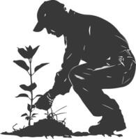 AI generated Silhouette gardener in action full body black color only vector