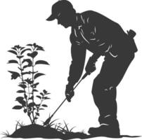 AI generated Silhouette gardener in action full body black color only vector