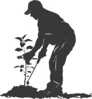 AI generated Silhouette gardener in action full body black color only vector