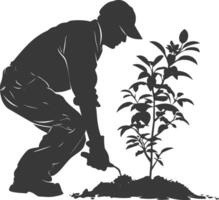 AI generated Silhouette gardener in action full body black color only vector