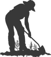 AI generated Silhouette gardener in action full body black color only vector