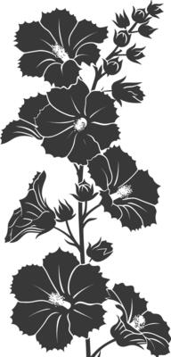 AI generated Silhouette hollyhocks flower black color only
