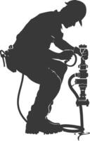 Silhouette Plumber in action full body black color only vector