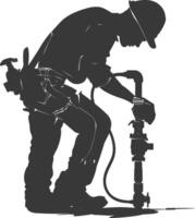 Silhouette Plumber in action full body black color only vector