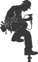 Silhouette Plumber in action full body black color only vector