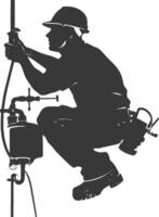 Silhouette Plumber in action full body black color only vector